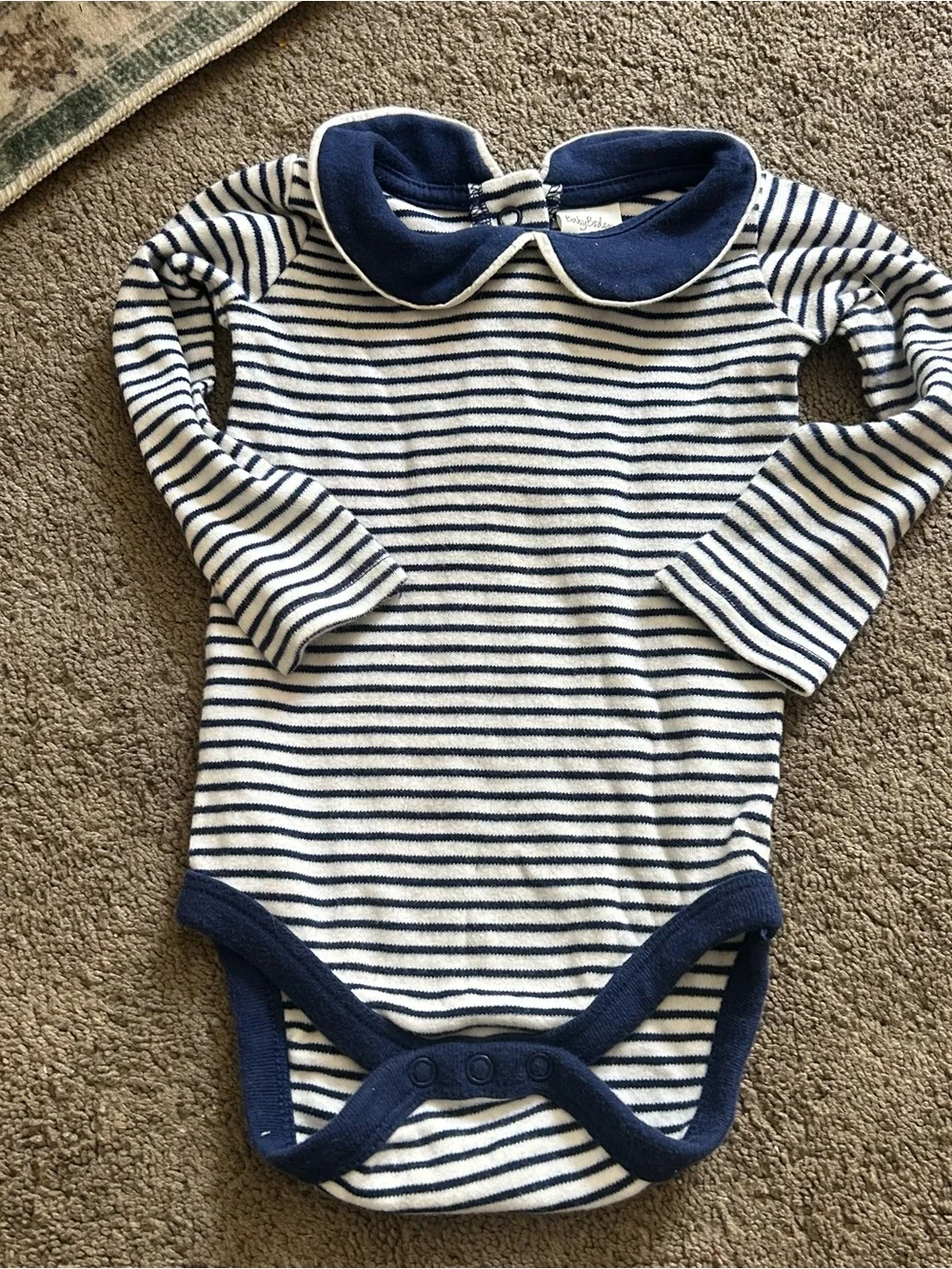 Baby Boden Navy & White Striped Peter Pan Collar One-Piece